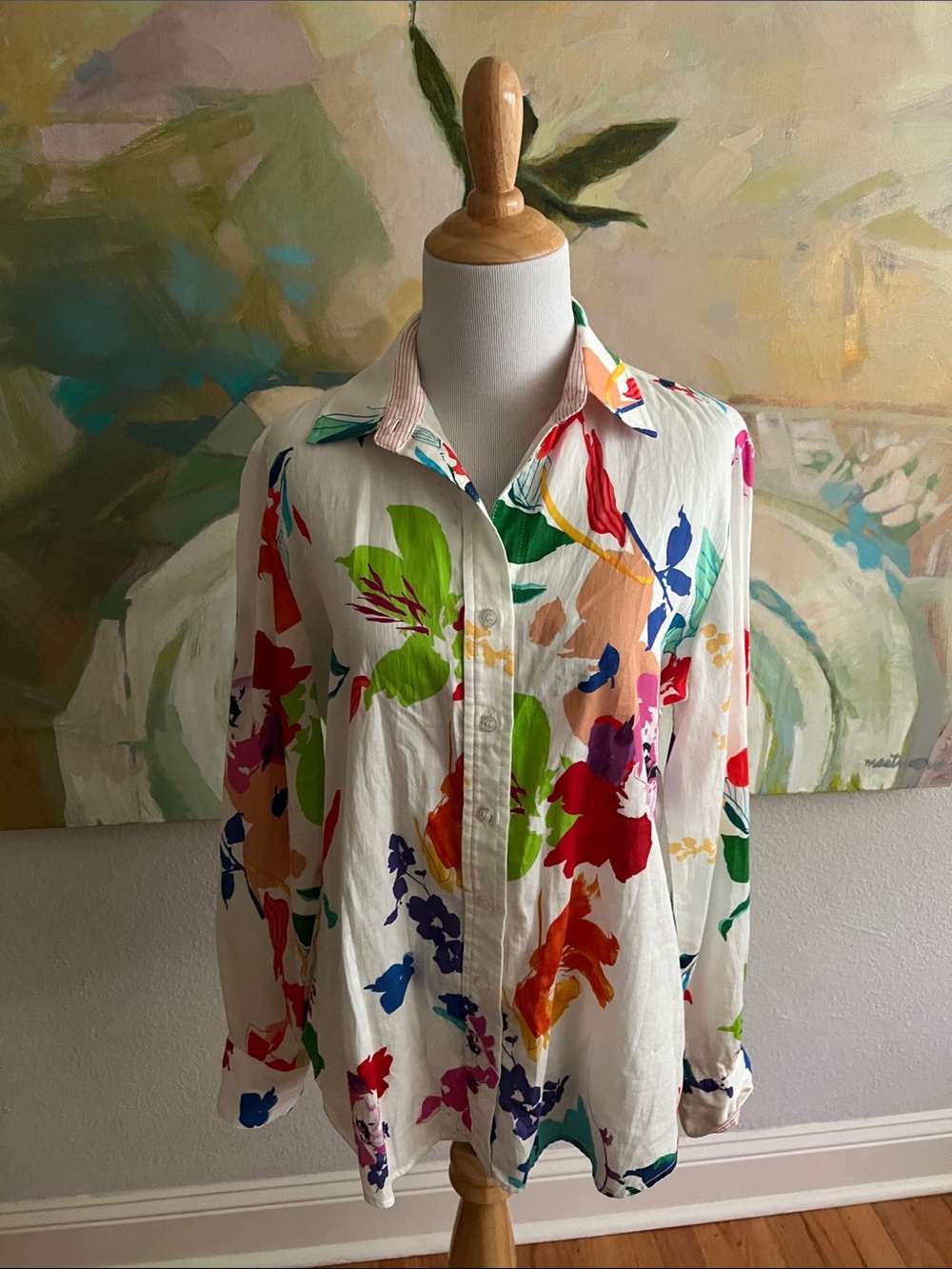 FINLEY Floral Blouse cotton button down made in USA - small